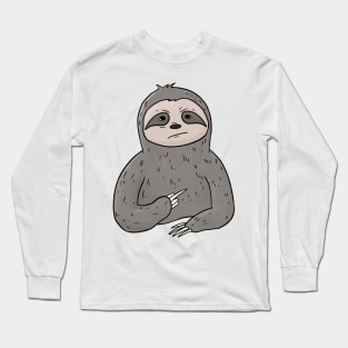 Grumpy Sloth Holding Middle Finger Long Sleeve T-Shirt